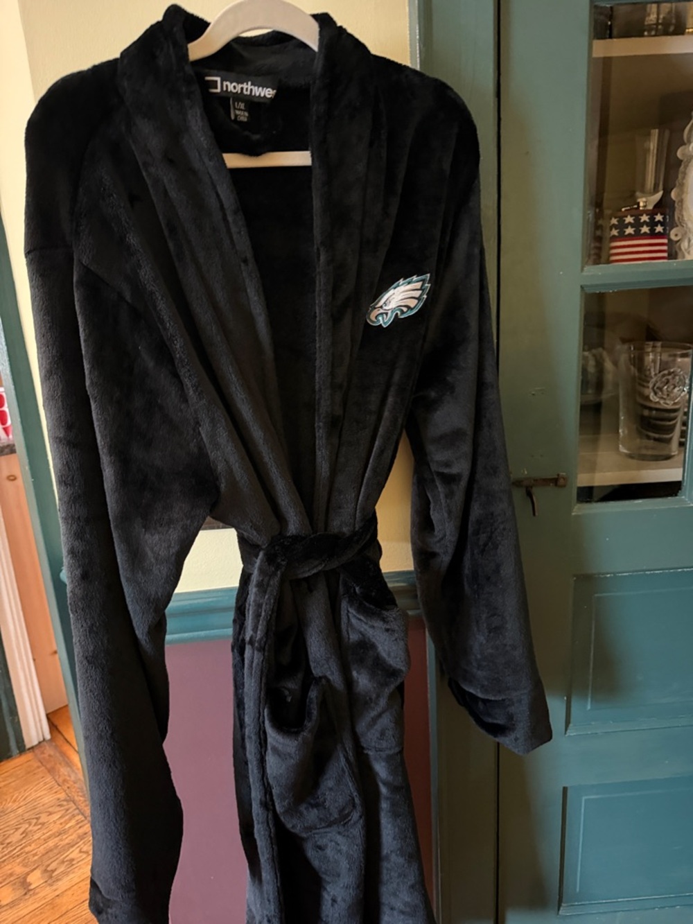 Northwest Black Plush Robe with Philadelphia Eagles Logo